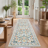 Garvee Floral 2x6 Green Washable Runner Rug Non-Slip Non-Shedding Soft Vintage Bedside Rug, Low Pile Farmhouse Floral Carpet, Indoor Foldable Printed Entryway Rug for Hallway Kitchen