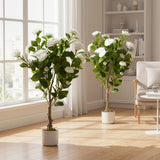 Garvee Artificial Camellia Trees 2Pcs 2.8FT Indoor Outdoor Porch Decor White Flowers 33.5" Tall