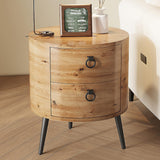 Garvee Round Side Table with Drawers Wooden Accent End Table Metal Legs Natural for Living Room and Bedroom