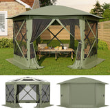 Garvee 13FT 6-Sided Pop Up Gazebo Tent With Removable Canopy Top & Wind Cloths For Camping Backyard Parties Outdoor Events Army Green - Army Green