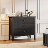 Garvee Black Fluted 3 Drawer Dresser Painted White Modern Wood Chest for Bedroom, Closet, Hallway 31.5 Inch