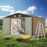 Garvee 10x8 FT Heavy-Duty Metal Shed Reinforced Steel Utility with Lockable Door for Garden Patio Backyard Brown