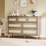 Garvee Rattan Dresser 7 Drawers Natural Wood Legs Modern Bedroom Nursery Living Room 47.2in