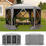 Garvee 11.5FT 6-Sided Pop Up Gazebo Tent with Mesh Panels & Removable Wind Cloths for Camping and Outdoor Events, Grey Hexagonal Canopy