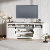 Garvee Farmhouse TV Stand for 75" Television with Semi-Open Storage & Barn Doors, 66" Width, White - White