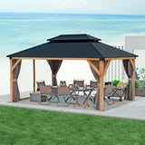 Garvee Hardtop Wood Gazebo 10'x12' Double Metal Roof Heavy Duty Wooden Frame Gray for Patio Deck Backyard Lawn Garden