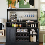 Garvee 47" Farmhouse Buffet Sideboard Cabinet with Power Outlets, Wine & Coffee Bar, Large Storage, Grey