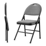 Garvee 2 Pack Folding Chairs with PU Leather Padded, Metal Foldable Chairs for Indoor Outdoor Use, Grey, Space-Saving Design - Grey