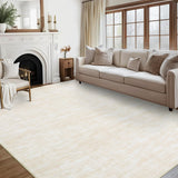 Garvee 9' x 12' Crram White Solid Textured Area Rug, Machine Washable Non-Slip Soft Pearl Velvet Low-Pile Large Rug for Living Room & Dining Room