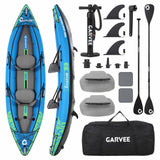 Garvee Inflatable Kayak 2-Person Portable Touring Kayak with Paddle, Seat, Pedal, Hand Pump, Bag, 12.5FT, Blue/Sky Blue - Gradient Sky Blue-2 Person