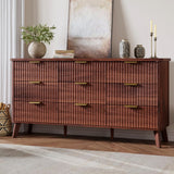 Garvee Fluted Dresser with 9 Deep Drawers, 60.6 in Wide Wooden Chest for Bedroom, Living Room, Kids Room, Hallway, Walnut - Walnut