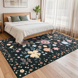 Garvee 5x7 Washable Boho Floral Area Rug for Living Room Kitchen Bedroom Nursery Black Soft Low Pile Non Shedding Carpet