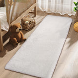 Garvee 2' x 8' Pure White Fluffy Shag Runner Rug, Soft Faux Fur Non-Slip Polyester Carpet with Cushioned Backing for Bedroom, Hallway and Dorm