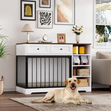 Garvee Dog Crate Furniture 47" Large Dog Crate TV Stand with 2 Drawers 4 Shelves Indoor Wooden Dog Kennel White - White