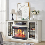 Garvee 59 Inch TV Stand With 24 Inch 3 Sided Glass Electric Fireplace, 12 Colors LED Lights, White, For Max 65 Inch TVs