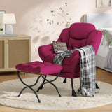 Garvee Comfy Modern Lazy Accent Chair with Side Pocket for Living Room Bedroom Dorm Office, Ergonomic Lounge Armchair, Soft PP Cotton, Grey - Red