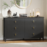 Garvee Fluted Dresser 54 Inch Wide 6-Drawer Wood Dresser Black for Bedroom Living Room Entryway - Black