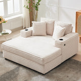 Garvee 60-Inch Oversized Chaise Lounge Chair Indoor, Comfy Corduroy Sofa with Charging Station, Cup Holders, Beige - Corduroy | Beige