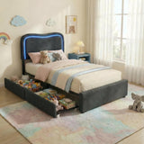 Garvee Boucle Bed Frame Queen Size Upholstered Bed with Headboard, Thickened Footboard, Rounded Corners, Black - Black