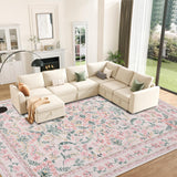 Garvee Area Rug 10x13 Washable Non Slip Low Pile Floral Soft Carpet for Living Room Bedroom Dining Room Pink