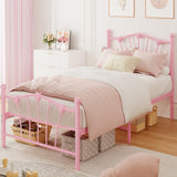 Garvee Twin Size Bed Frame, Heart Shaped Metal Bed Frame with Headboard and Footboard, Platform Bed Frame with Sturdy Slat Support, Underbed Storage Space, No Box Spring Needed, Pink - Pink