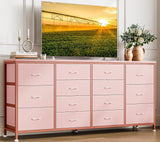 Garvee 63" Wide Fabric TV Stand with 14 Drawers for 65-75 Inch TVs, Bedroom Storage, Pink - Pink