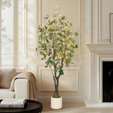 Garvee Artificial Eucalyptus Tree 5 ft Tall with White Planter Indoor Faux Plant with 50 LED Lights for Home Decor