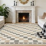 Garvee 9x12 Checkered Area Rug Washable Soft Rugs Living Room Bedroom Dining Room Beige Modern Geometric Non Slip Low Pile Carpet