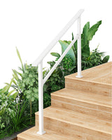 Garvee Hand Rails for Outdoor Steps, Metal Stair Railing Handrail, 4 Steps, White, Adjustable Height & Angle, Weather-Resistant, Safe Grip