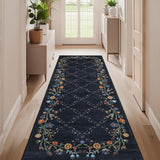 Garvee Washable Runner Rug 2x6 Black, Modern Floral Kitchen Runner with Non-Slip Backing for Hallway, Entryway, Indoor Use