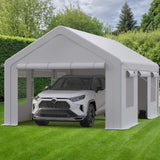 Garvee 12x20ft Heavy Duty Carport With 4 Doors & 4 Windows, Portable Garage For Car, Truck, Boat, Reinforced Steel Poles, UV Resistant Waterproof Tarp - White