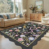 Garvee Floral Area Rug 9x12 Black Non-Slip Low Pile Playroom Carpet for Dorm Home Dining Room Bedroom Living Room