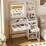 Garvee White Vanity Desk with Mirror and Lights & Charging Station, Large Makeup Dressing Table with Drawers and Storage Shelves, White