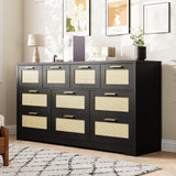 Garvee 10 Drawer Dresser Farmhouse Rattan Bedroom Storage Organizer 59in Black - Black