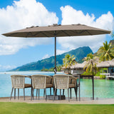 Garvee Large Patio Umbrella with Base Included, Double-Sided Rectangle Market Umbrella for Pool Lawn Garden, 15ft, Tan - Tan