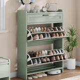 Garvee Shoe Cabinet with 2 Flip Drawers & 1 Top Drawer, Wooden Shoe Organizer Cabinet for Entryway, 9.5"D x 31.5"W x 42.5"H, High-Gloss Finish - Green