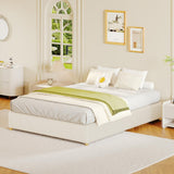 Garvee Full Size Cloud Bed Frame Teddy Fleece Low Bed Frame Thick Boucle Fabric Cream Solid Wood Legs - Cream