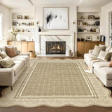Garvee Scalloped Washable Rug 9x12 Camel Non Slip Floral Accent Carpet for Living Room Bedroom Nursery Kids Room - Camel