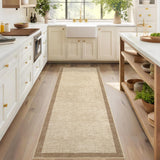 Garvee 2' x 6' Modern Solid Bordered Runner Rug, Washable Non-Slip Low-Pile Rug for Hallway, Kitchen & Entryway, Taupe