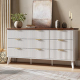 Garvee Fluted Dresser with 9 Deep Drawers for Bedroom, Living Room, Kids Room, Hallway, 60.6 in Wide, White - White