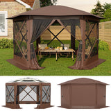 Garvee 11.5FT 6-Sided Pop Up Gazebo Tent with Mesh Panels & Removable Wind Cloths for Camping and Outdoor Events, Beige & Khaki - Beige & Khaki