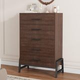 Garvee 5 Dresser for Bedroom, Freestanding Wooden Closet Storage Chest, 50.5 in Tall, Walnut - Walnut