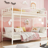 Garvee Bunk Bed Twin Over Twin Heavy Duty Metal Bunk Bed With Safety Guardrail & Ladder For Kids Bedroom 400 LBS Capacity Space-Saving Design Noise Free Black - Cream White