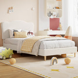 Garvee Upholstered Twin XL Bed Frame for Kids with Scallop Headboard, Sturdy Platform Bed, White