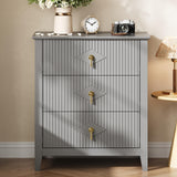 Garvee Wood Nightstand Fluted Dresser 27.5" Wide 3-Drawer Bedside Table Grey Modern Bedroom Living Room - Grey