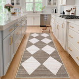 Garvee 2x6 Kitchen Rug Washable Non Slip Neutral Area Rug for Entryway Brown Low Pile - Checkered|Brown
