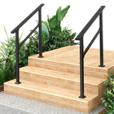 Garvee Adjustable Outdoor Stair Handrail Kit - Sturdy Aluminum Stair Railing, Weatherproof Non-Slip Hand Rail, Includes Install Hardware for Concrete/Wood/Porch Stairs - 3 Steps | 2-Pack | Glossy black - Black-2 Pack
