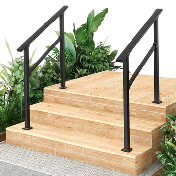 Garvee Adjustable Outdoor Stair Handrail Kit - Sturdy Aluminum Stair Railing, Weatherproof Non-Slip Hand Rail, Includes Install Hardware for Concrete/Wood/Porch Stairs - 3 Steps | 2-Pack | Glossy black
