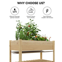 Garvee 48x24x30-Inch Mobile Elevated Garden Bed with Lockable Wheels & Storage Shelf, Tall Wood Planter Box, Acorn Brown
