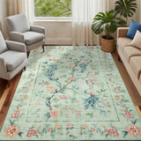 Garvee 4x6 Washable Area Rug Floral Peacock Soft Non Slip Green Carpet for Living Room Bedroom Kids Room
